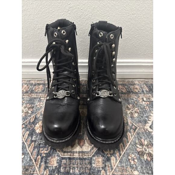Wicked RoadWarrior Boots Leather Motorcycle Combat Lace-Up Lumbar Jack Men Sz 7 - Picture 1 of 7